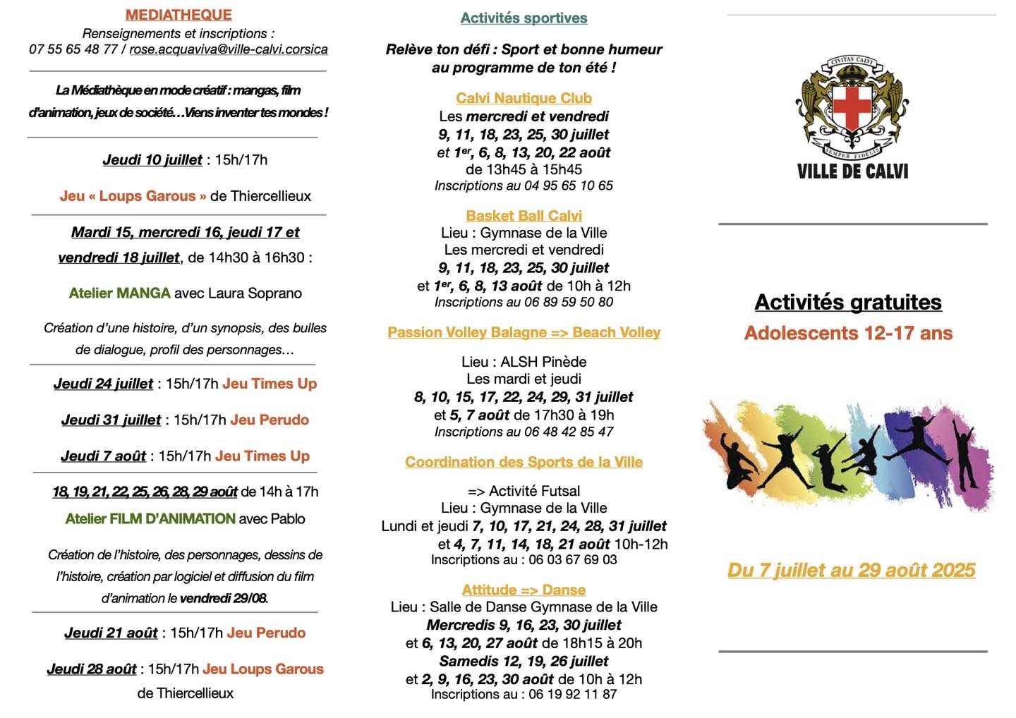 Programme des activités gratuites pour les « Ados » durant l’Eté - Calvi