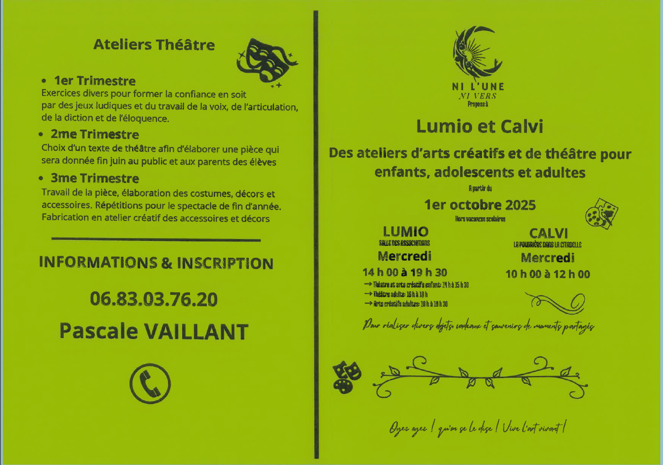 Ateliers d'arts créatifs et de théâtre : enfants, adolescents, adultes - LUMIO