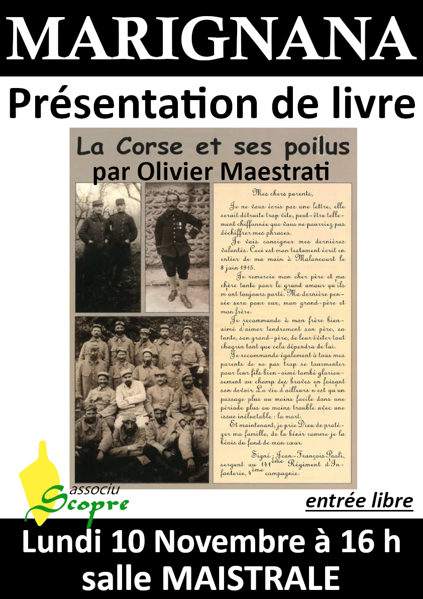 Conférence/Présentation de livre : « Vérités et contre-vérités sur les soldats corses de 14-18 »