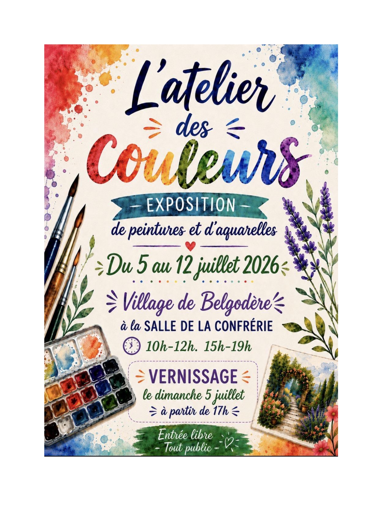 Affiche — Exposition de peinture & aquarelle de « L’atelier des couleurs »