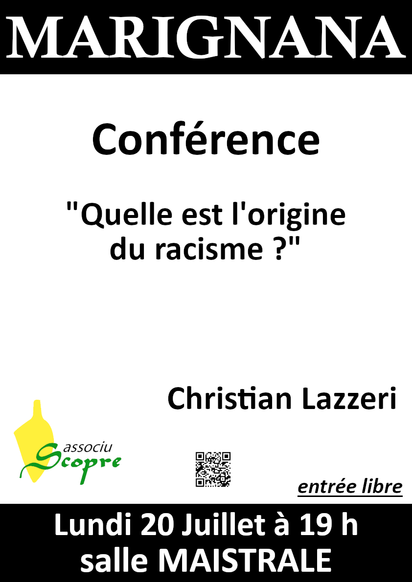 Conférence Par Christian Lazzeri « Quelle est l'origine du racisme ? »